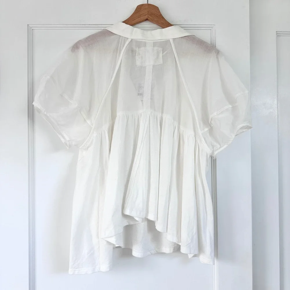 Free People We The Free Wildflower Top Optic White Cotton Ramie Blouse XS NEW